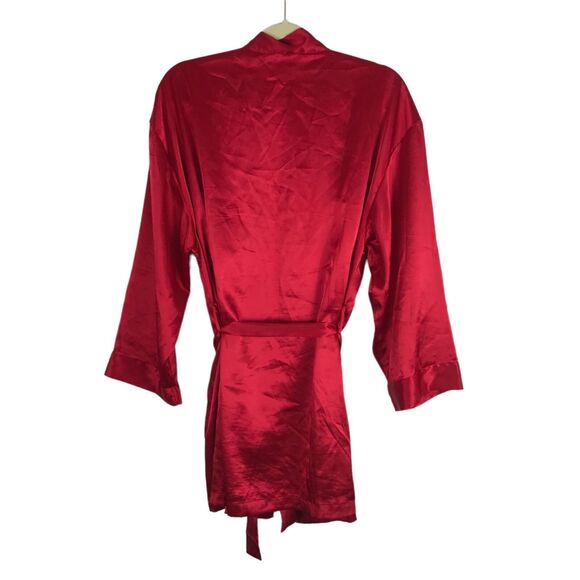 Victoria’s Secret Satin Robe Tie Waist One Size Red Pockets Silky Sexy PJ Soft - Picture 5 of 7